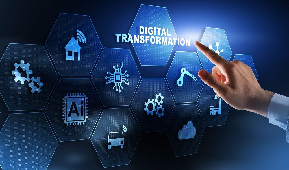 Person pointing to a graphic explaining areas relating to digital transformation